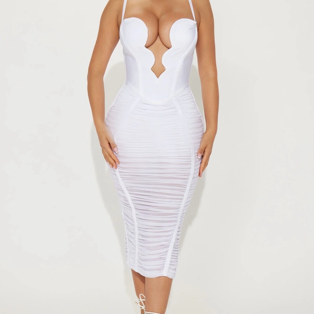 White sexy midi bandage dress.